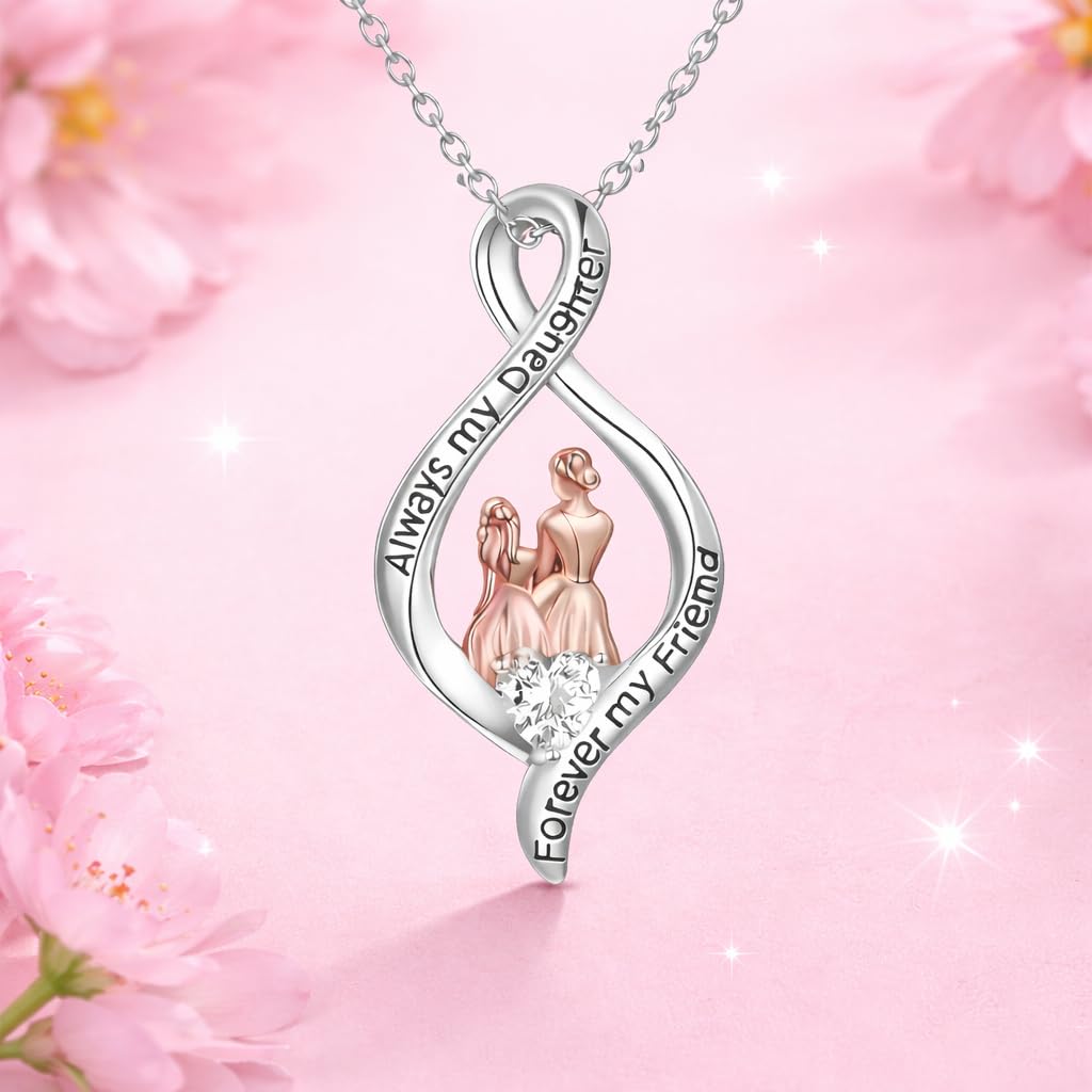 SUPAC Elegant Mother-Daughter Necklace - Always my Daughter, Forever my Friend, Symbolic Pendant Chain, Stainless Steel, Gift For Birthday, Christmas