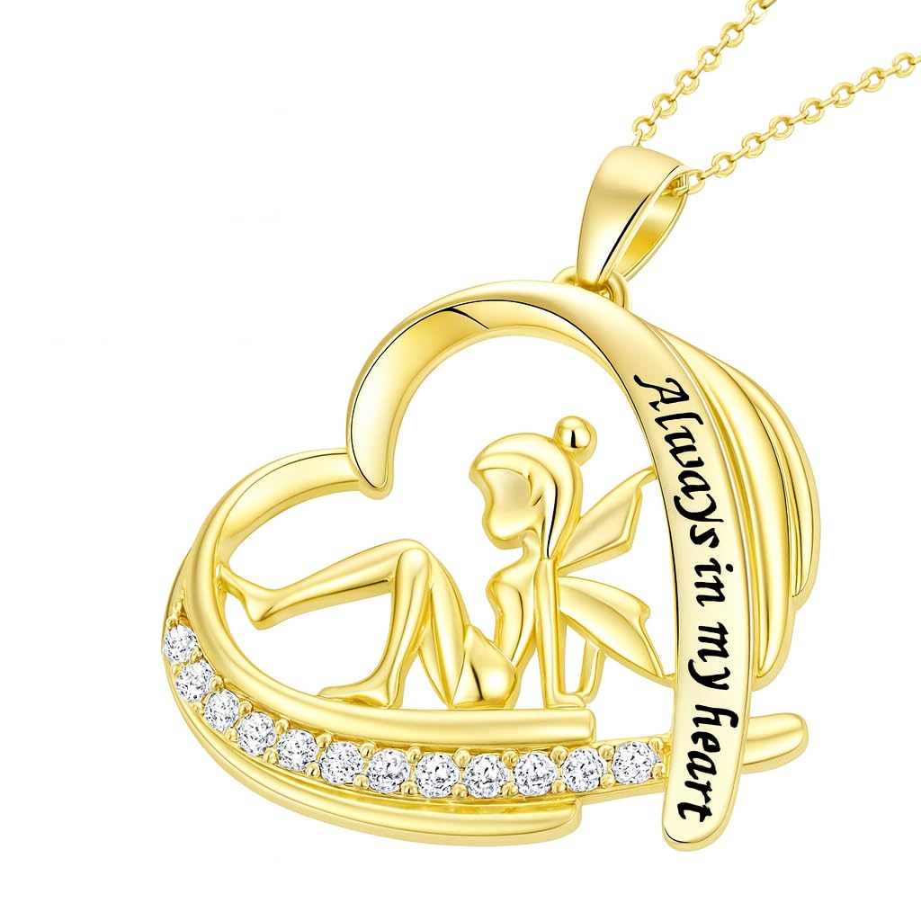 Gold Fairy Heart Shaped Necklace, Women's Fashion Jewelry Gift- 'Always in my heart'