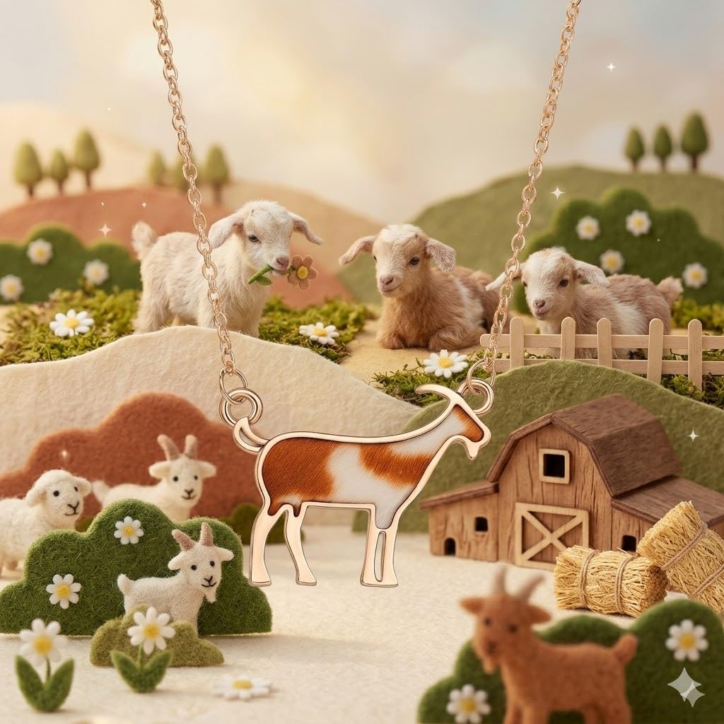 SUPAC Western Farm Animal Pendant Necklace, Cow, Horse, Goat, and Pig Hide - Silver Chain, 15.35 inch + 1.97 inch Extension