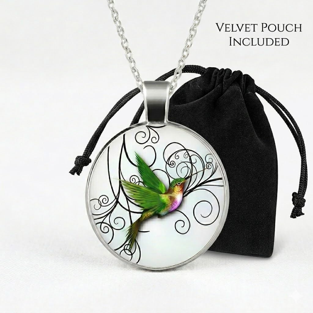 SUPAC Stunning Hummingbird Pendant Necklace - Two Humming Birds Searching for Flower - Fashionable Alloy Jewelry with Delicate Details - Birthday, Party, Gift Idea for Her