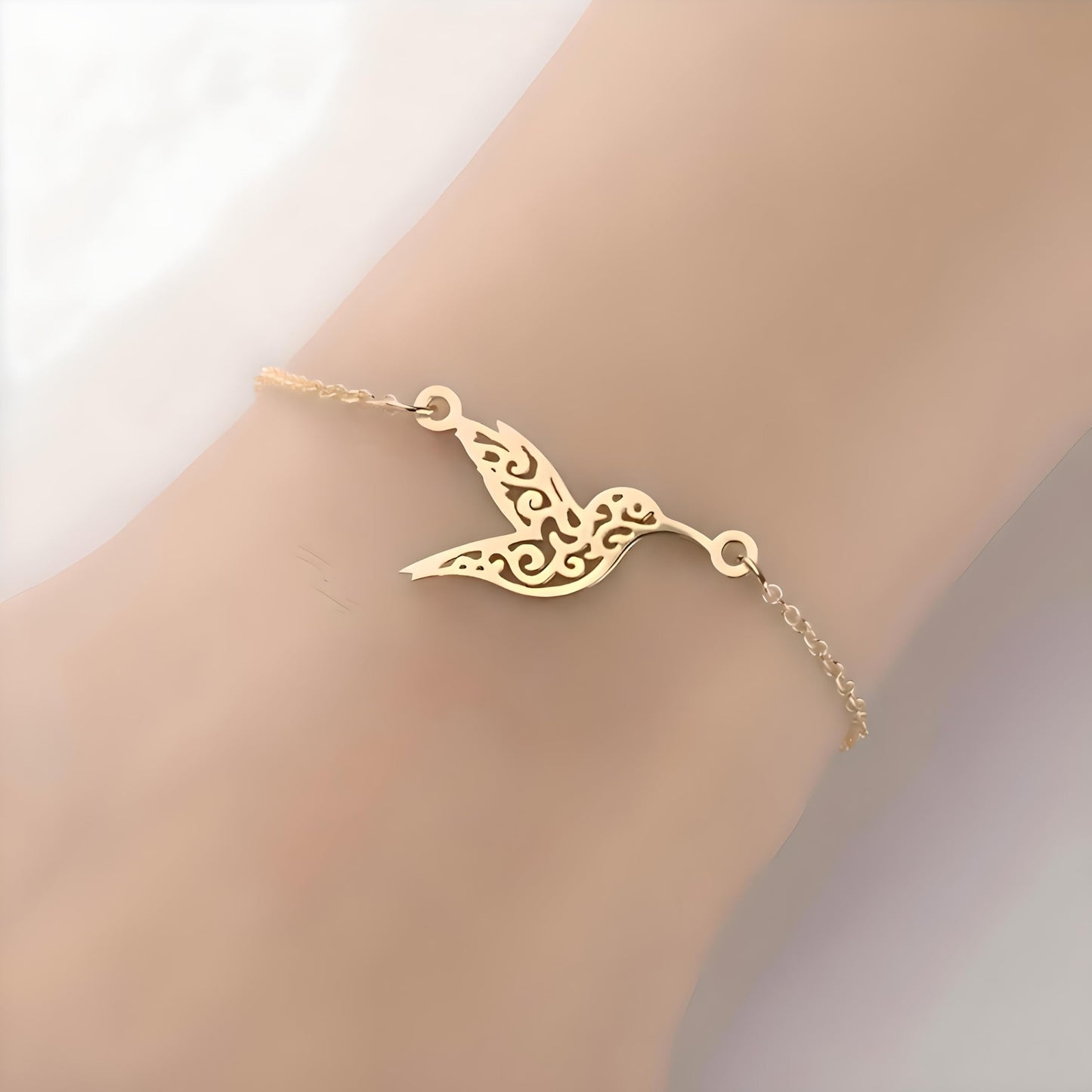 Dainty Hummingbird Chain Bracelet, Gold-Tone, 6.5-8.1 Inches Adjustable Length