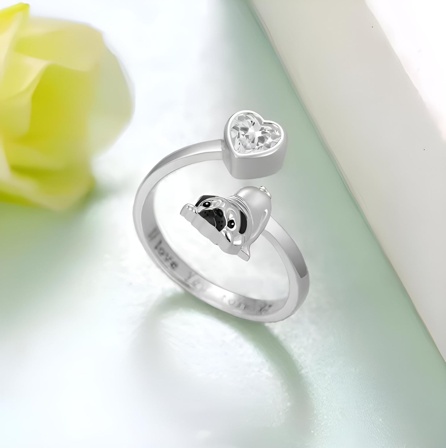 SUPAC German Shepherd, Yorkie, Pug Dog Paw Adjustable Ring, Sterling Silver, Paw Print Design with Crystal Accents - Christmas, Birthday, or Party Ring