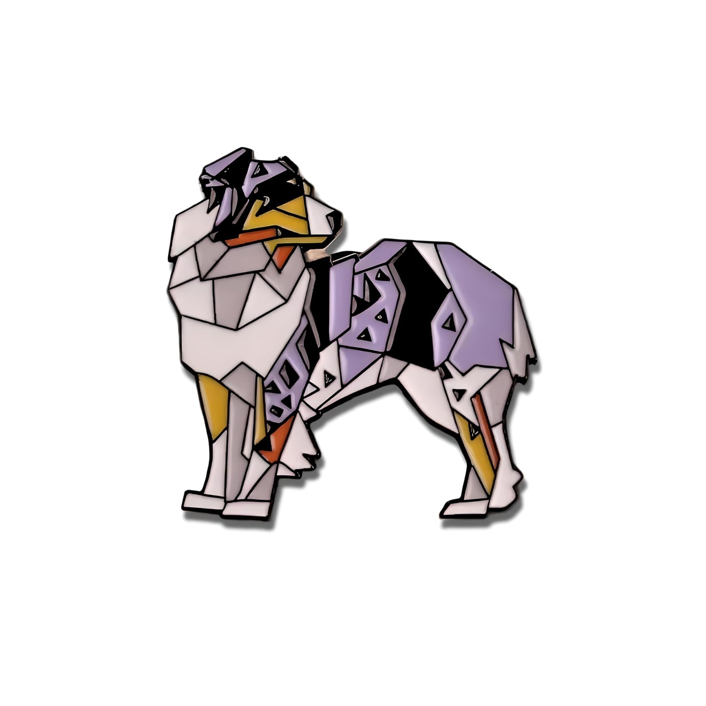 Dog Breed Pins - Geometric Australian Shepherd, Cat, Husky, Bernese Mountain Dog, Enamel Pin, Modern Art Design, White and Purple - Badge for Men