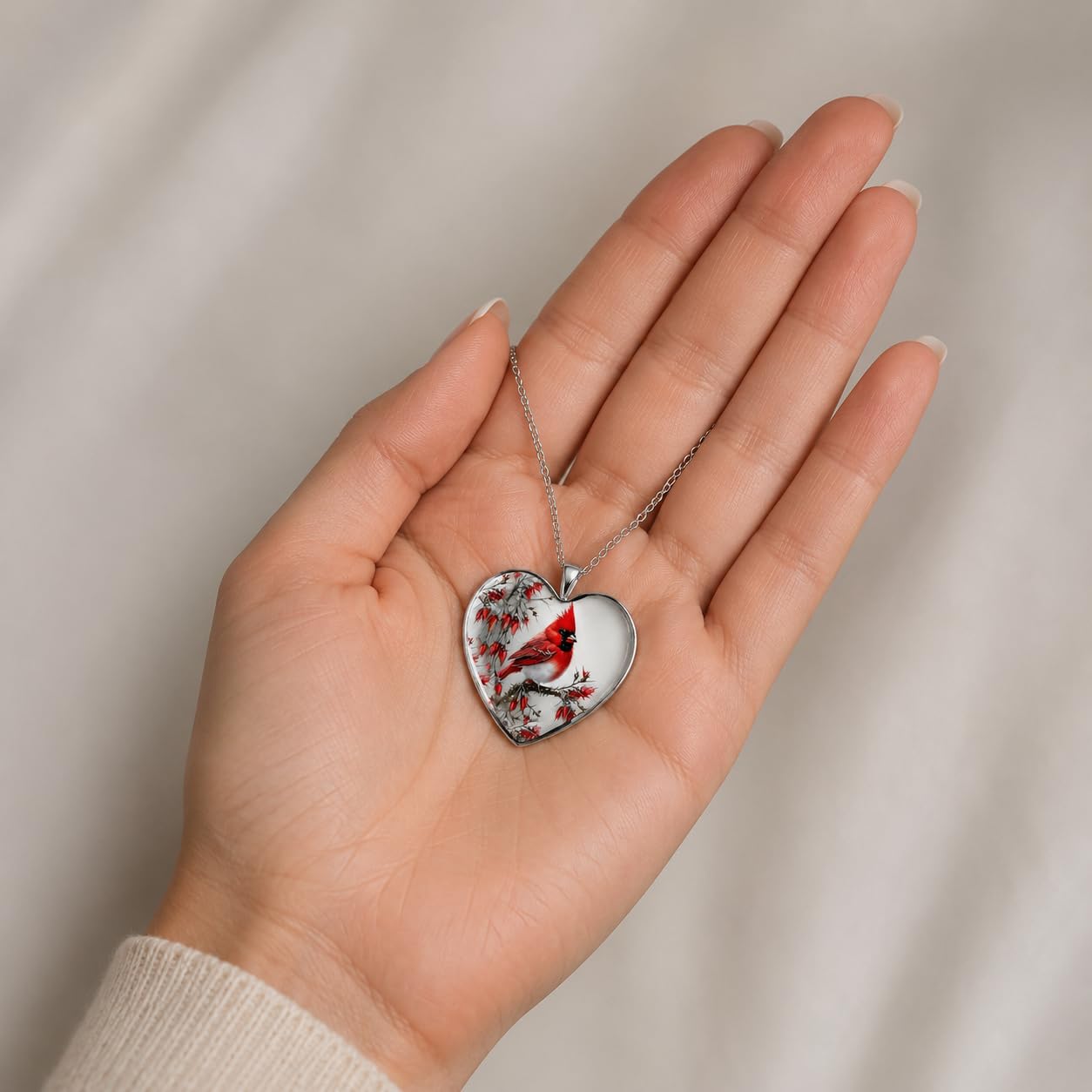SUPAC Red Cardinal Necklace, Silver-Plated 'I Am Always with You' Inspirational Message, Adjustable - Christmas, Party, or Birthday Gift (Standing Cardinal)