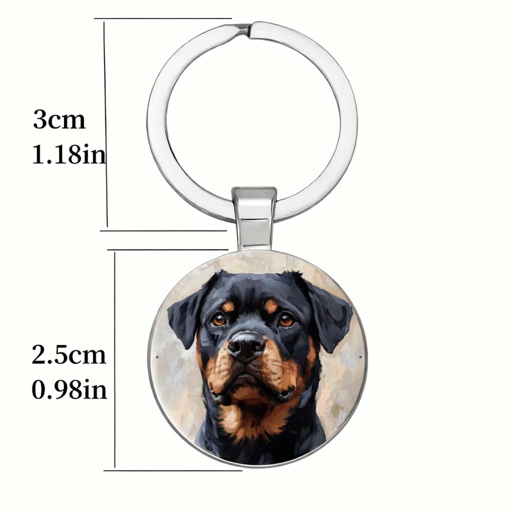 SUPAC Dog Lovers' Keychain, Different Puppy Breeds Portrait Round Glass Keychain, Silver Metal Frame, 1.06 Inch Diameter
