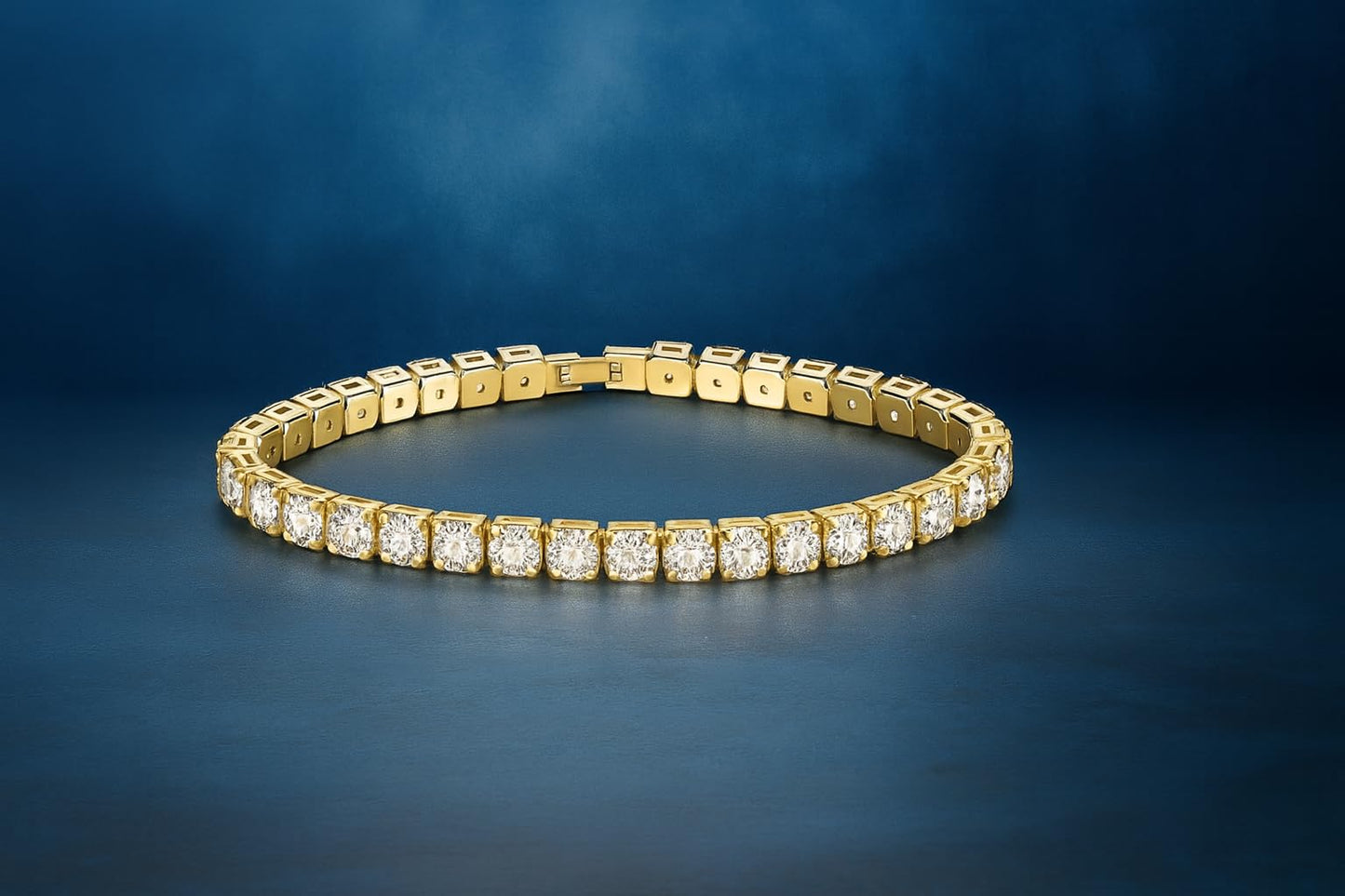 Gold Tennis Bracelet, Stretch Hand Jewelry for Women Men, Luxury Shiny (Simulated Diamond) - Christmas or Birthday Gift