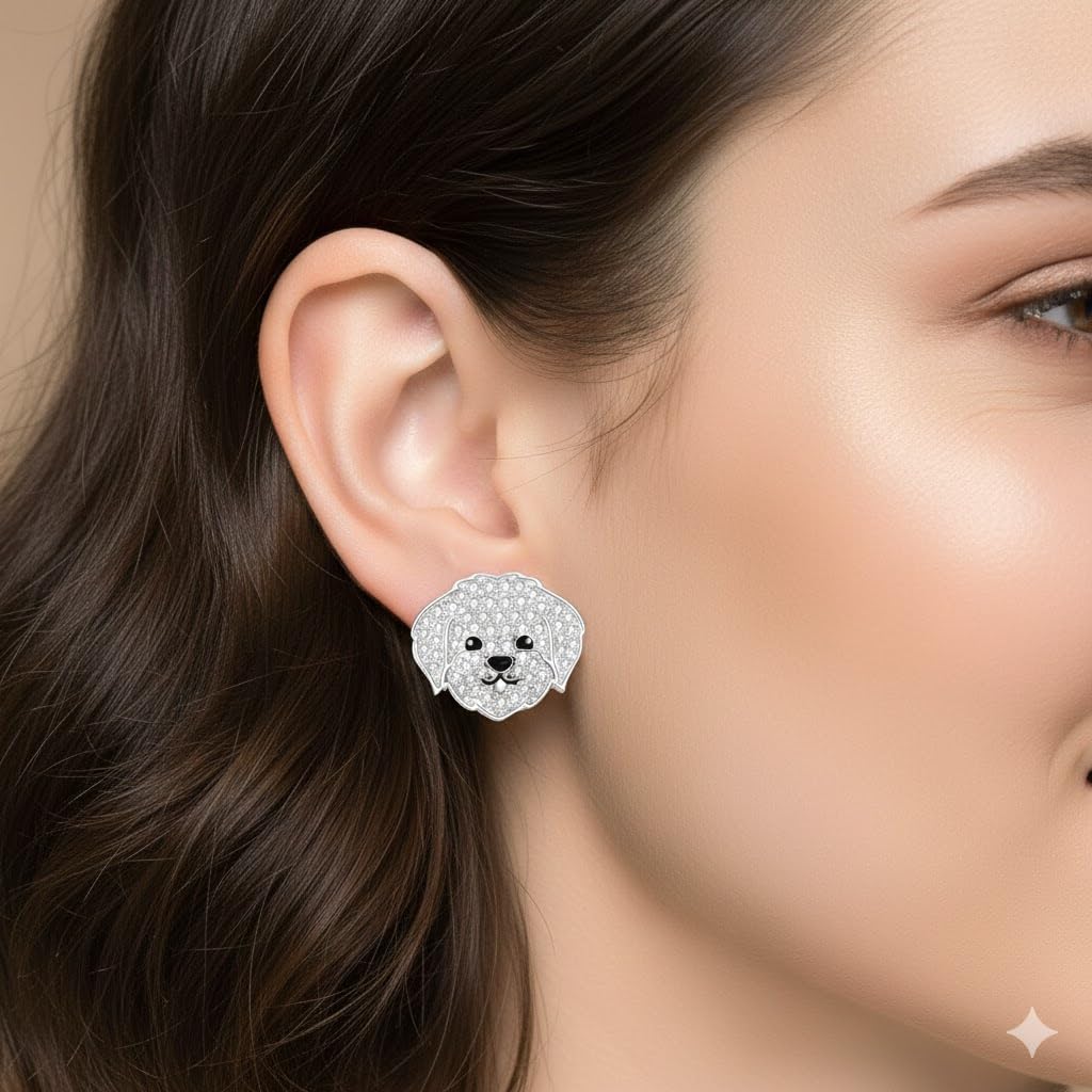 Dog Lovers' Earrings, Different Dog Breed Stud Earrings with Crystals, Rose Gold and Silver Tone - Party, Birthday, or Christmas Gift