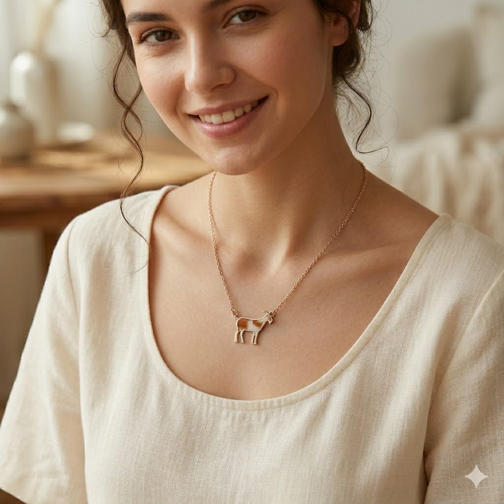 SUPAC Western Farm Animal Pendant Necklace, Cow, Horse, Goat, and Pig Hide - Silver Chain, 15.35 inch + 1.97 inch Extension