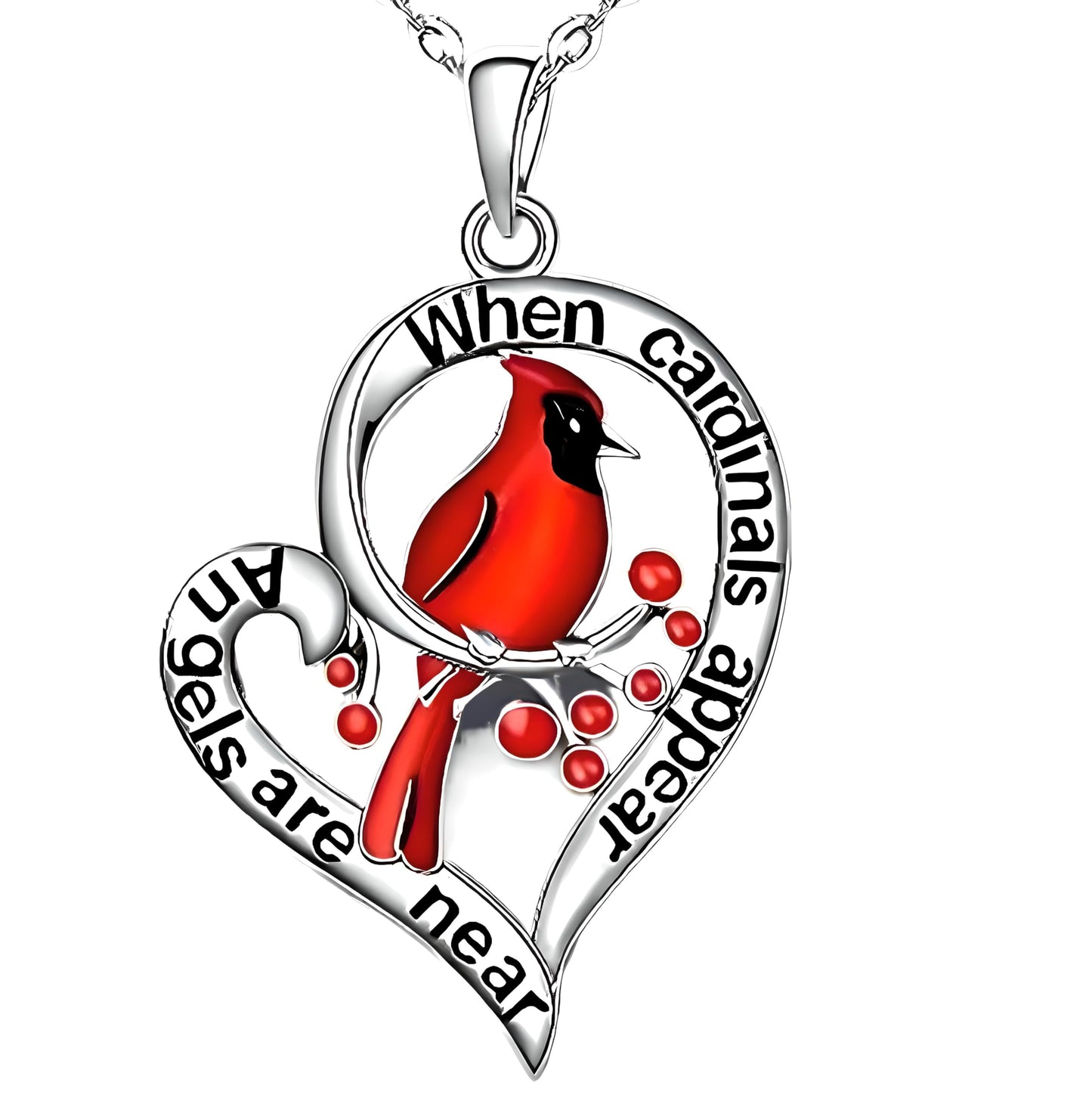 SUPAC Red Cardinal Wing Ring, and Necklaces, Silver-Plated 'I Am Always with You' Inspirational Message, Adjustable - Christmas, Party, or Birthday Gift
