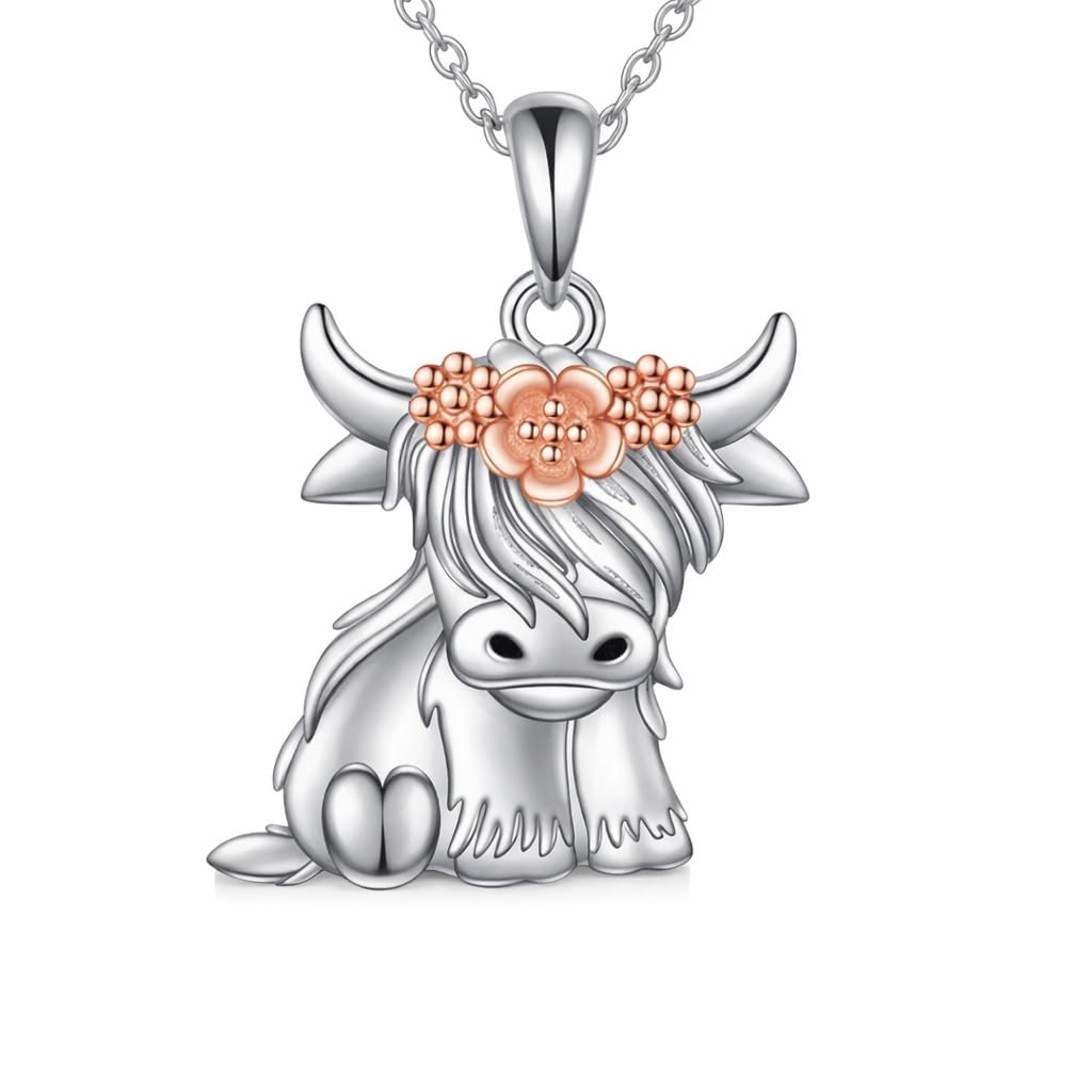 SUPAC Unique & Fashionable Cartoon Cow Necklace with Flower Pendant in White K