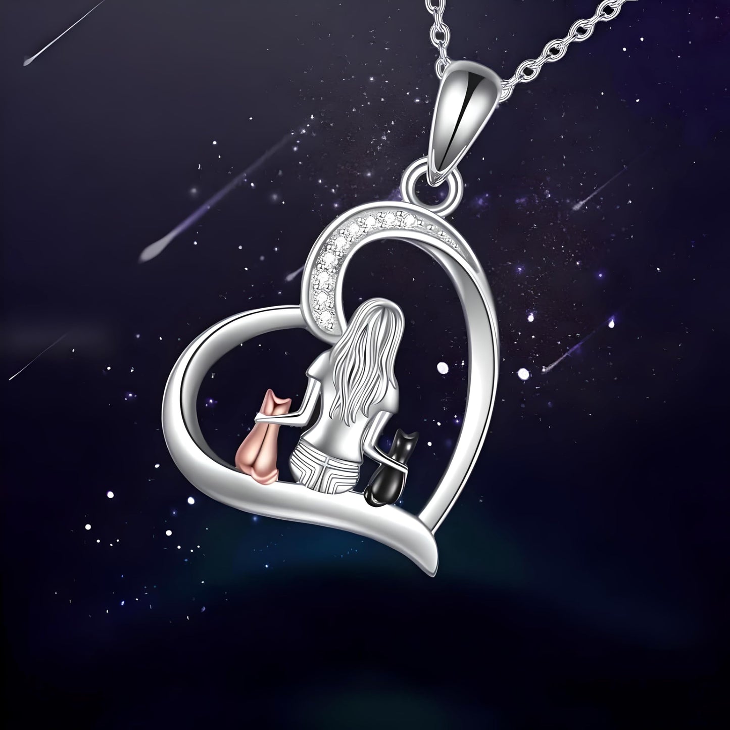 SUPAC Cute Heart Necklace, With Black Cat - Charming Cat Heart in Rose Gold - Stylish Gift for Women & Party Accessory
