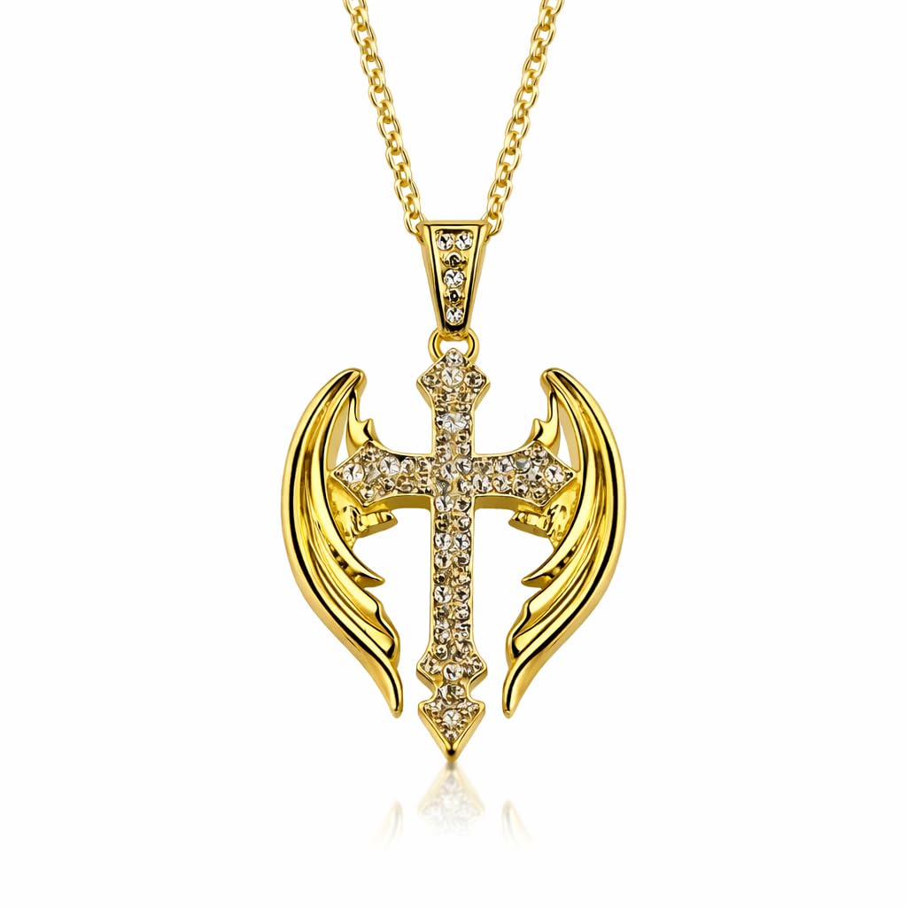 SUPAC Exquisite Golden Angel Cross Pendant Necklace for Men - Elegant Religious Jewelry for Christmas, Birthday Gifts - Unique Faith Symbol with Durable Chain