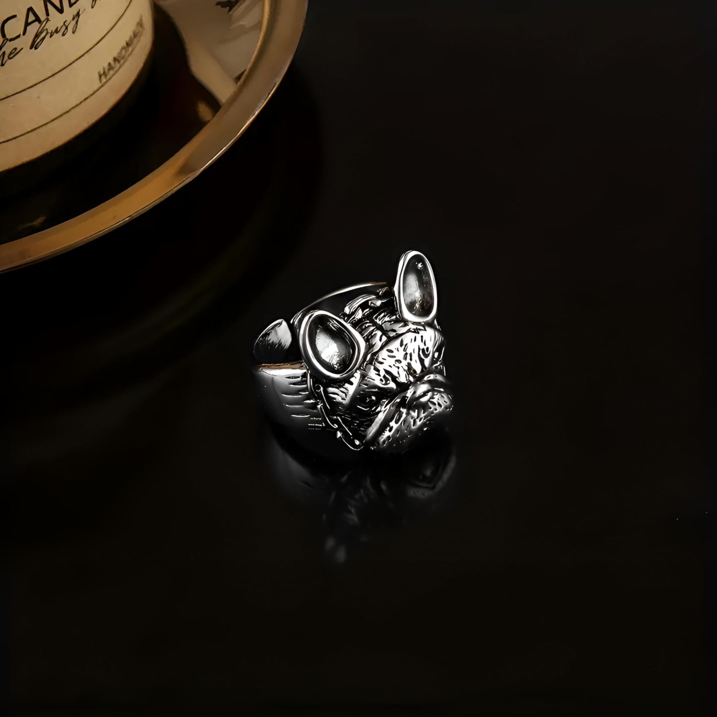 Adjustable Silver Bull Dog Ring, Stainless Steel - Bulldog Jewelry Gift , Fashion Jewelry