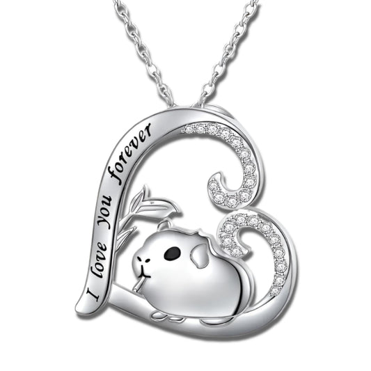 Love You Forever Guinea Pig Heart Necklace, Sterling Silver with Crystals - Christmas, Party, and Birthday Gift