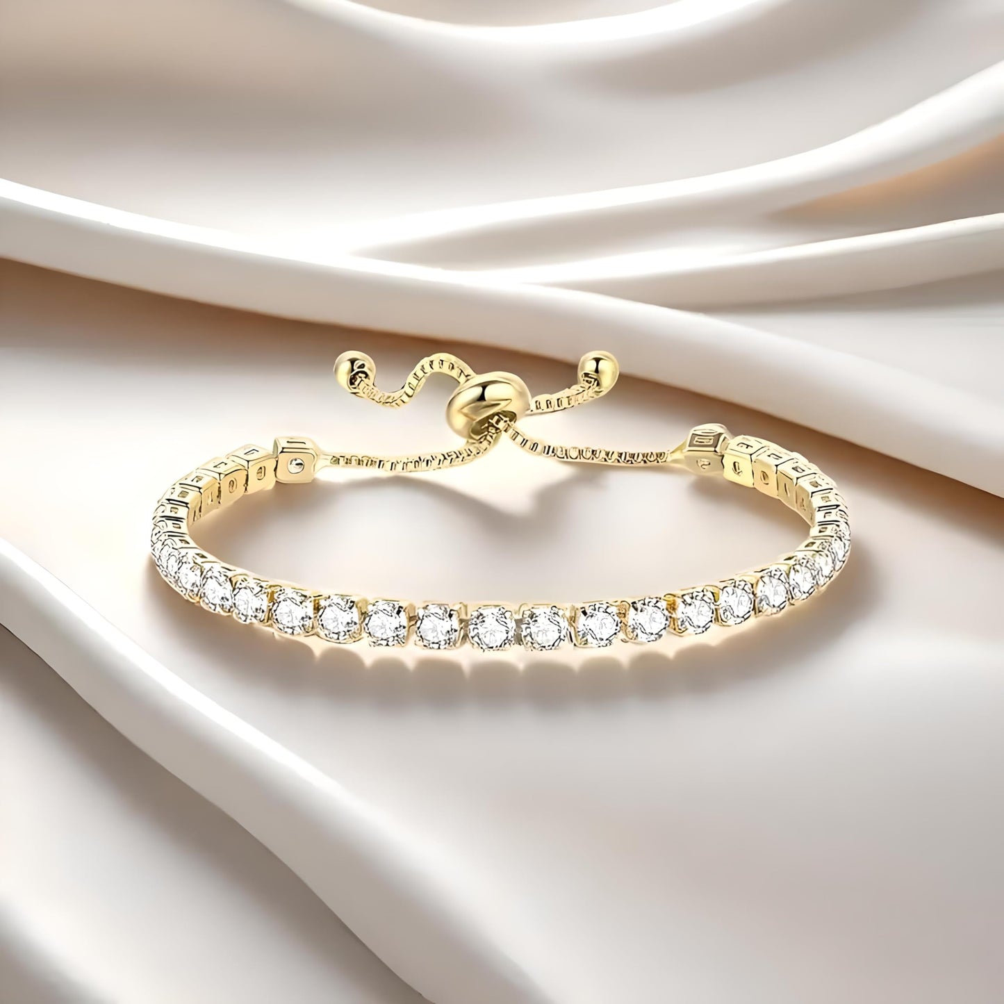 Gold Tennis Bracelet, Stretch Hand Jewelry for Women Men, Luxury Shiny (Simulated Diamond) - Christmas or Birthday Gift