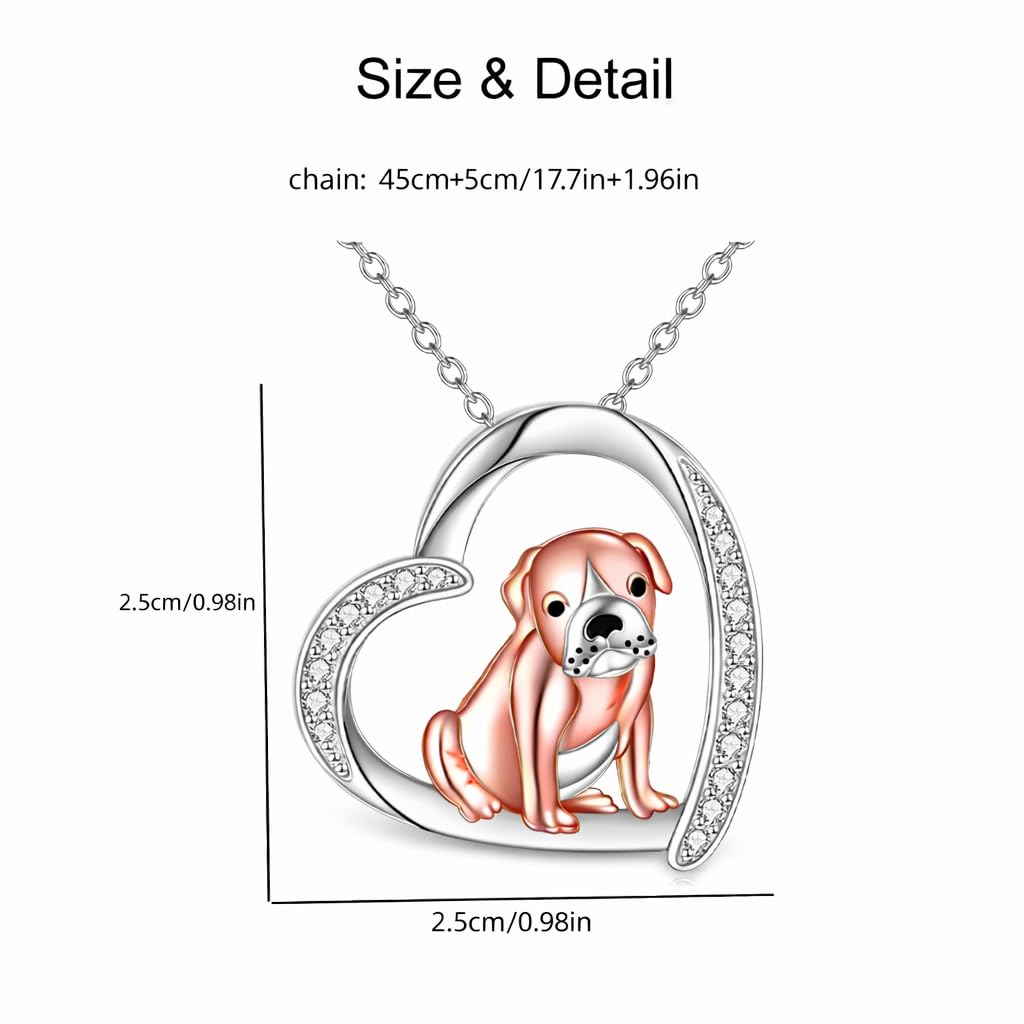SUPAC Dog Breeds Necklace, German Shepherd, Labrador Retriever, Heart Pendant Necklace, Black and Gold, Crystal Paw Print Design, Dog Lovers Gift