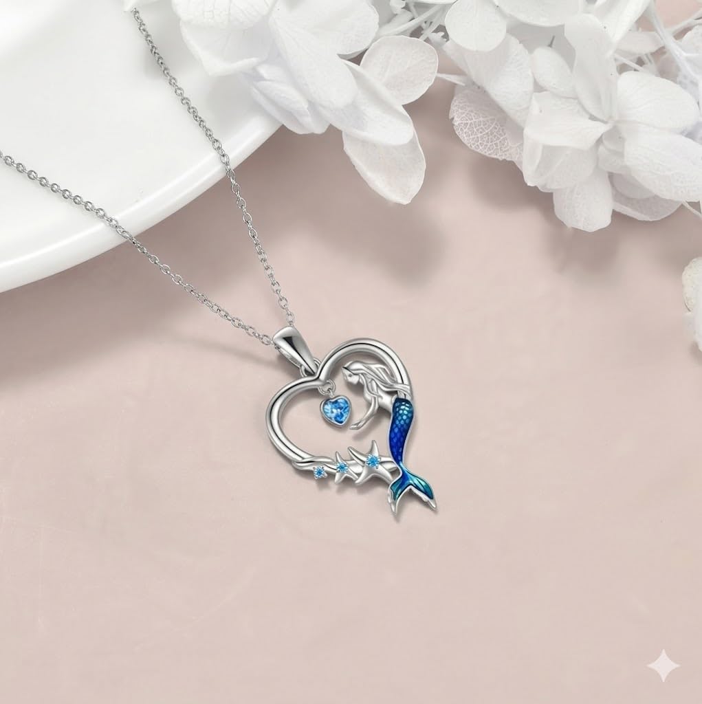 SUPAC Heart of the Sea Mermaid Pendant Necklace, Starfish and Blue Fin - with Multiple Colors