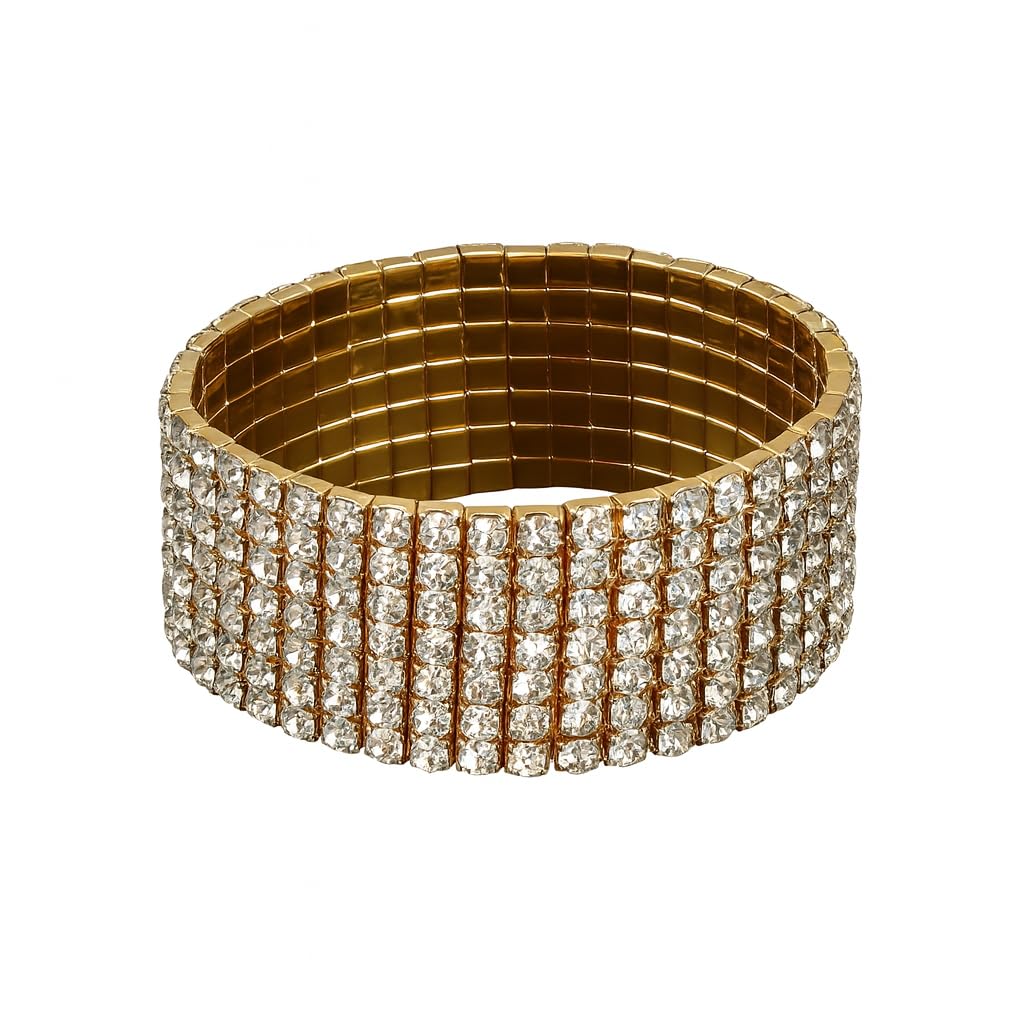 Gold Tennis Bracelet, Stretch Hand Jewelry for Women Men, Luxury Shiny (Simulated Diamond) - Christmas or Birthday Gift