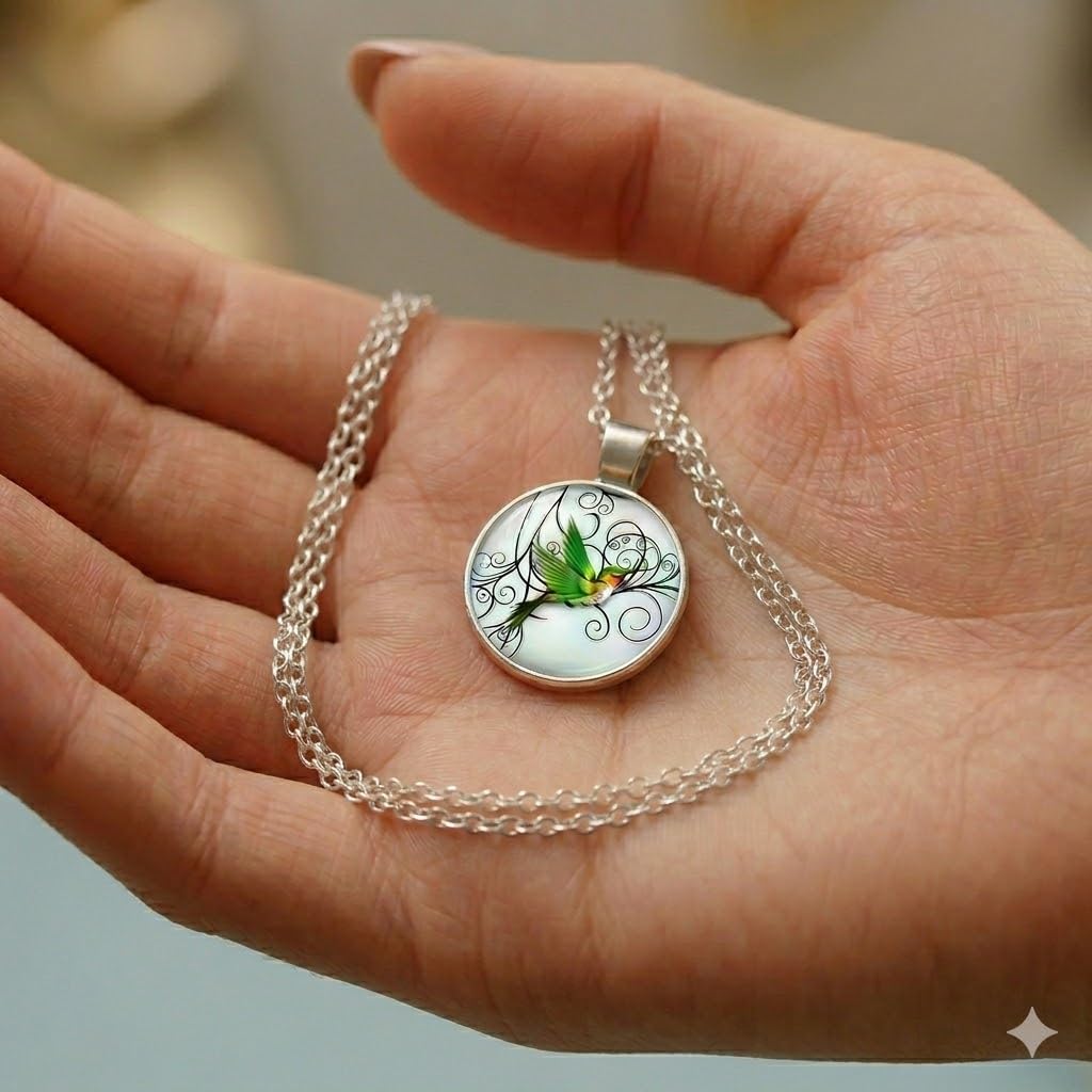 SUPAC Stunning Hummingbird Pendant Necklace - Two Humming Birds Searching for Flower - Fashionable Alloy Jewelry with Delicate Details - Birthday, Party, Gift Idea for Her