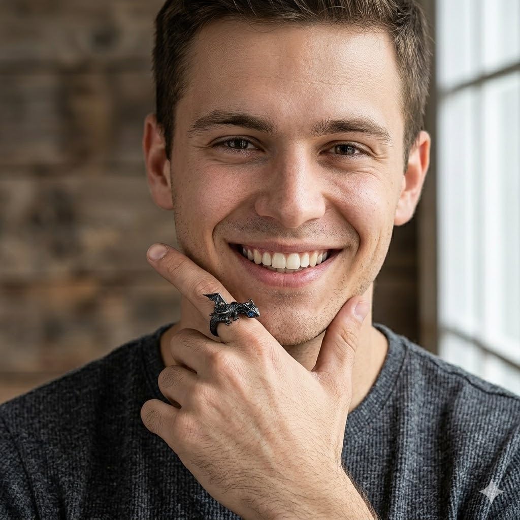 SUPAC Whimsical Silver Flying Dragon Ring - Unique Animal Shape Design, Adjustable Index Finger Ring for Men or Women, Cute Personality Statement Jewelry, Niche Fashion Accessory