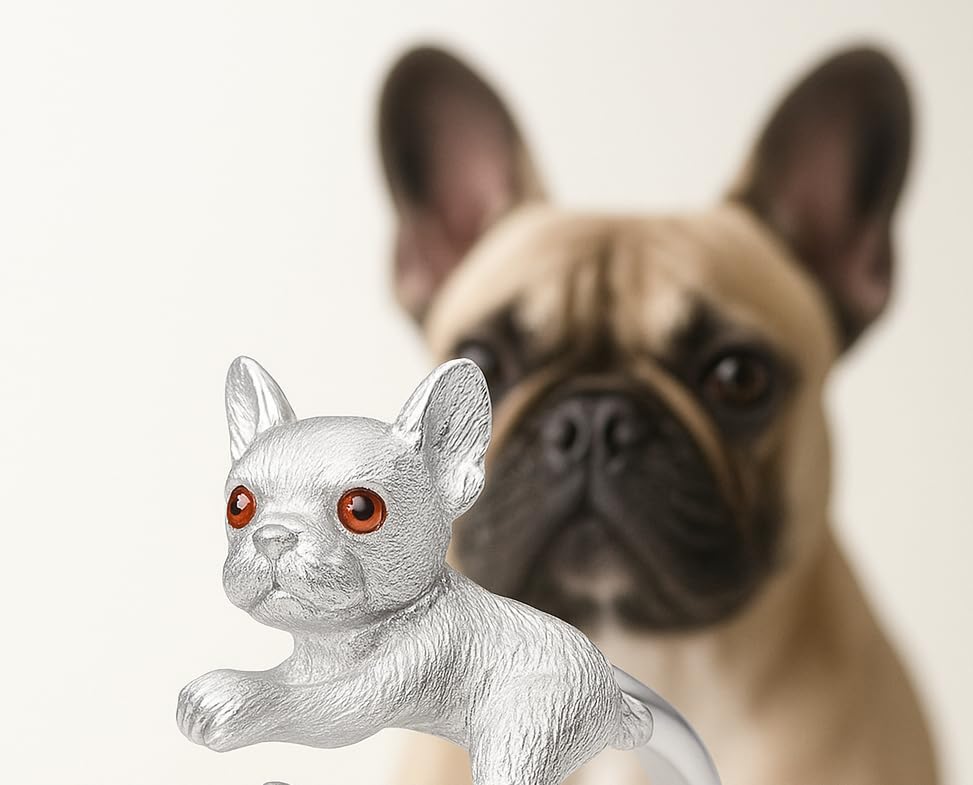 SUPAC Adjustable Silver Dog Ring, Westie Terrier and Bulldog Design, Fashion Jewelry (Silver w/red eyes)