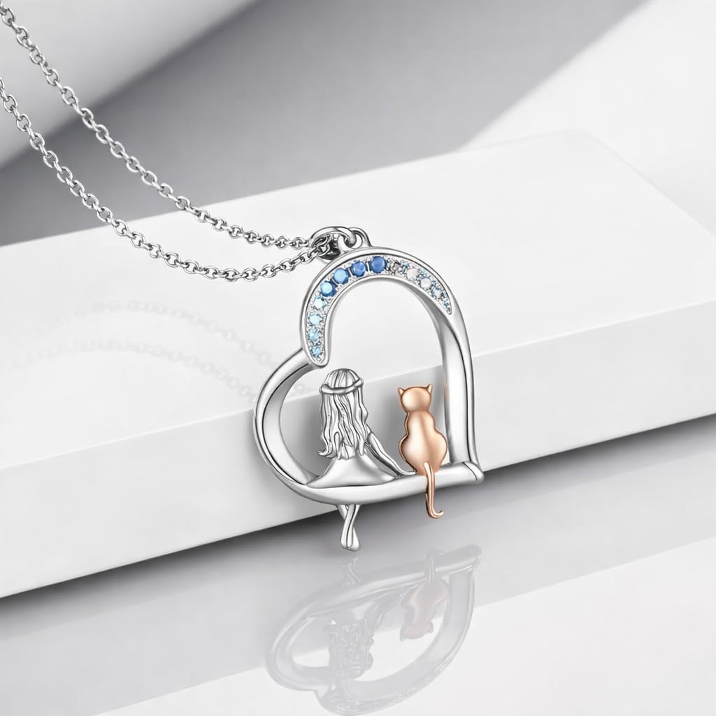 SUPAC Cute Cat Heart Necklace, With Black Kitten Sitting Together - Charming Heart Necklace in Rose Gold - Stylish Versatile Gift for Women & Party Accessory!