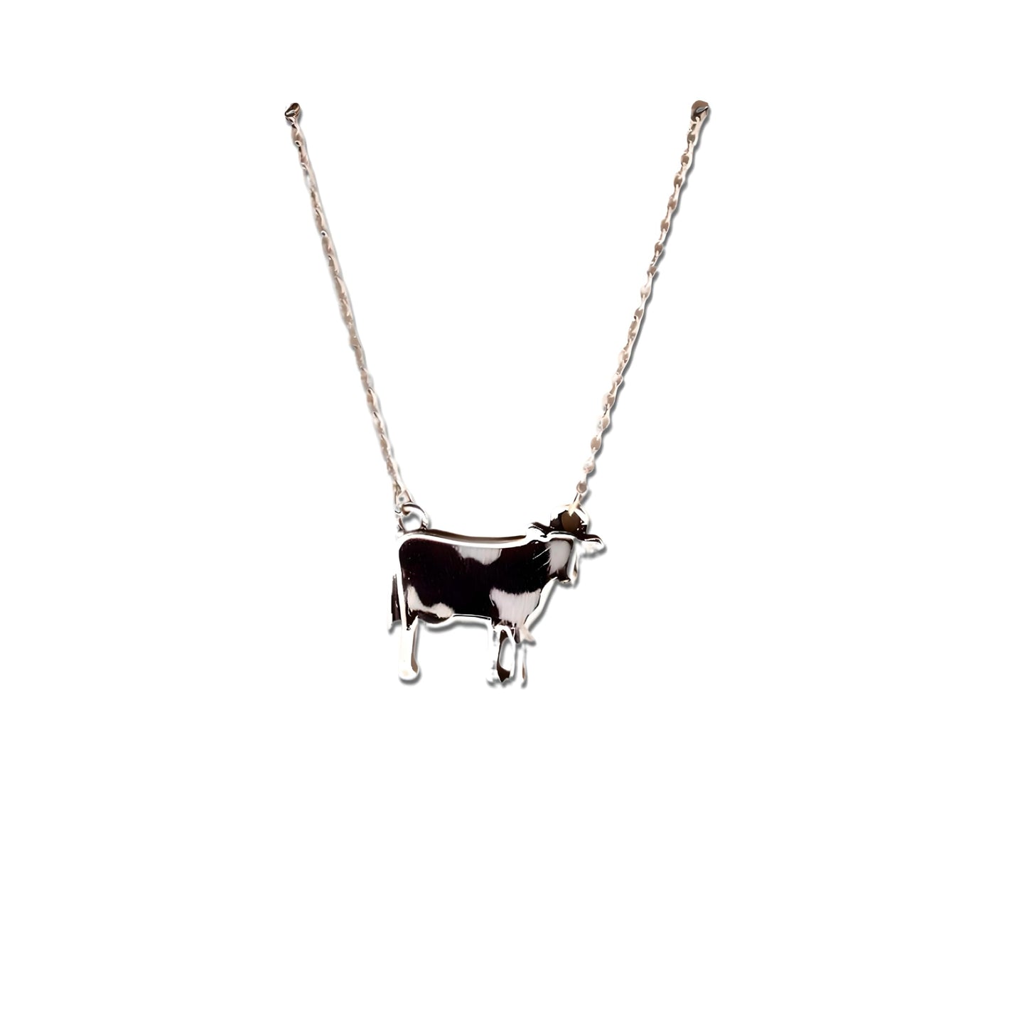 Western Farm Animal Pendant Necklace, Cow, Horse, Goat, and Pig Hide - Silver Chain, 15.35 inch + 1.97 inch Extension
