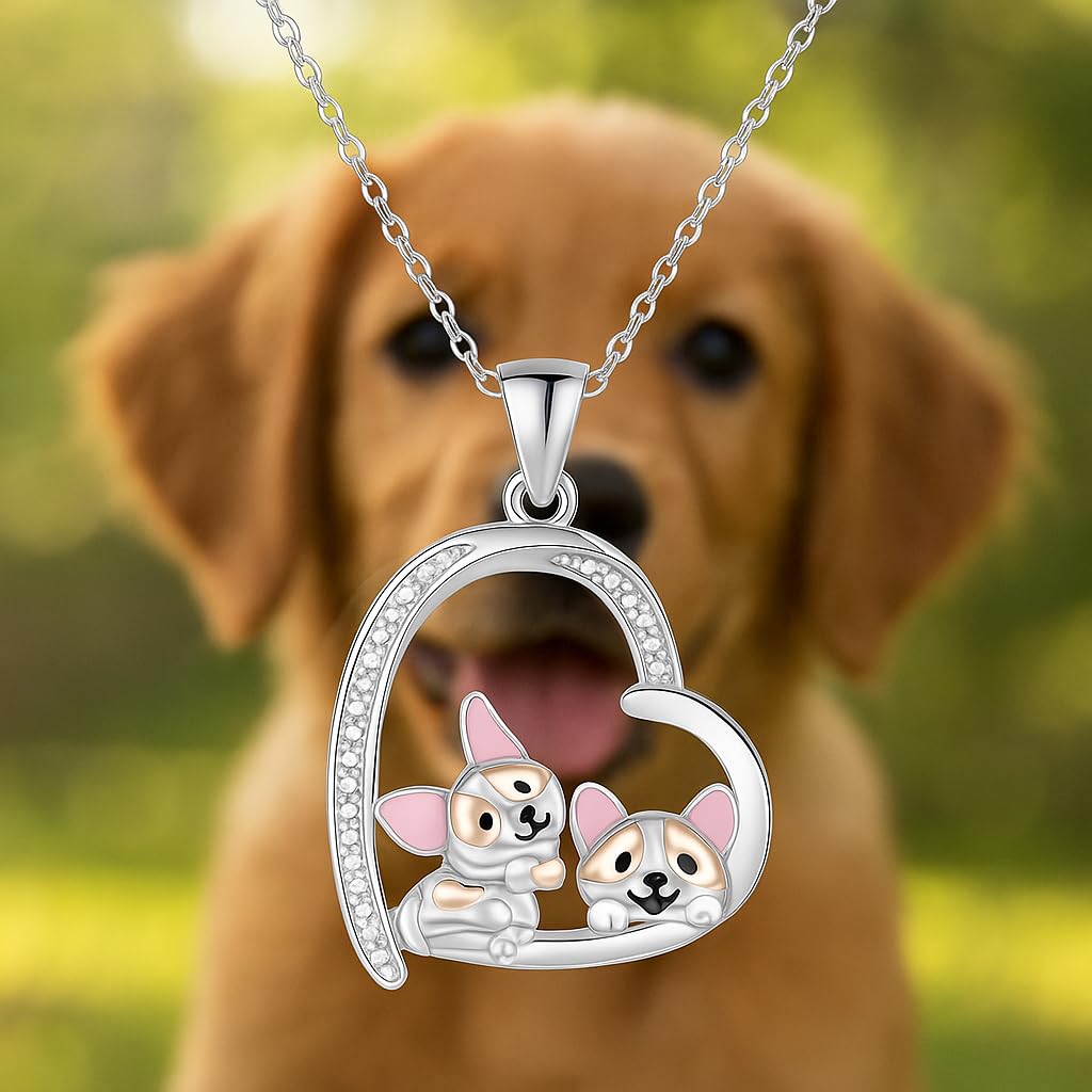 Schnauzer, French Bulldog, Boxer, Dog Heart Pendant Necklace, Stainless Steel, Crystal Accent, I Love You Forever, 19.7 inch Chain