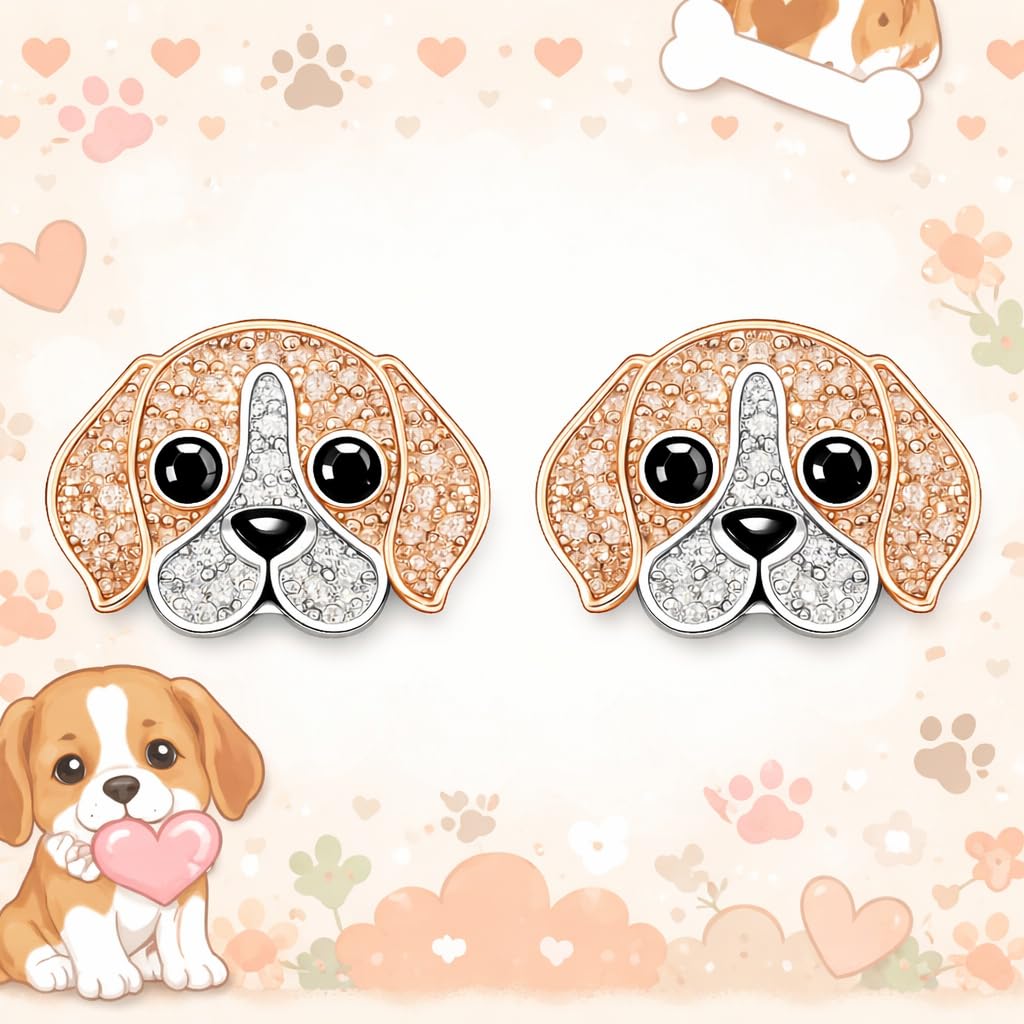 Dog Lovers' Earrings, Different Dog Breed Stud Earrings with Crystals, Rose Gold and Silver Tone - Party, Birthday, or Christmas Gift