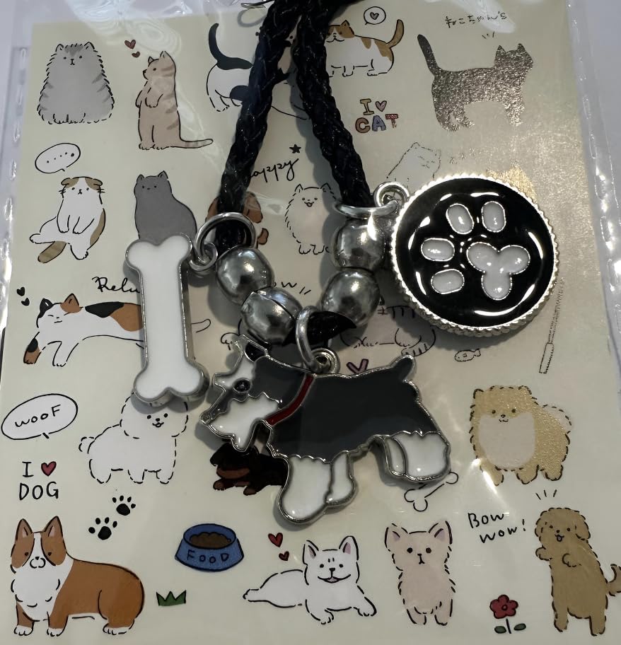 Pet Charm Bracelet with Dog Charms, Black Braided Band, I Love Dogs Design - Dog Lovers' Bracelet - Different Breeds of Dogs, Pet Lover Gift for Birthday and Holiday, Durable and Long-Lasting, Hypoallergenic and Nickel-Free, Everyday Wear (Schnauzer)