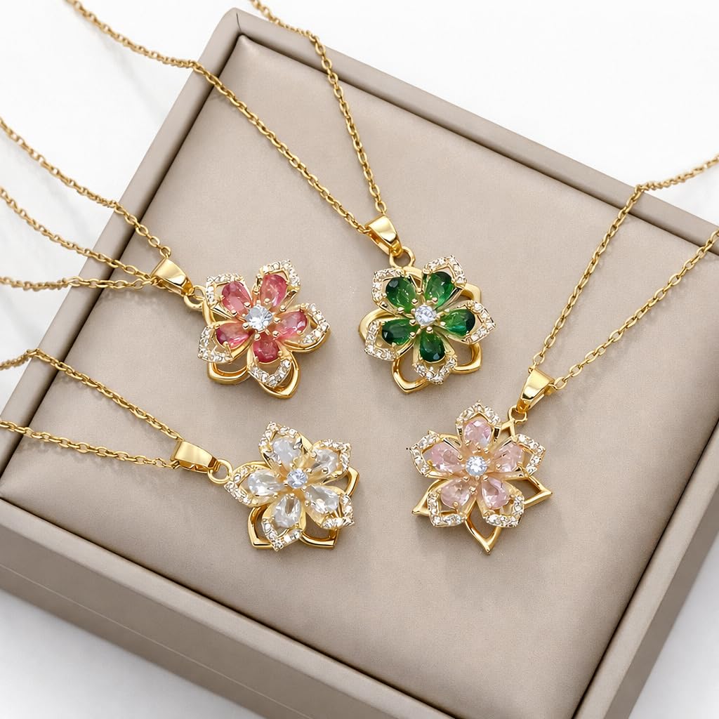 SUPAC Exquisite 360° Rotatable White Blossom Pendant Necklace - Fashion Decompression Jewelry with Adjustable Chain - Birthday Gift for Women, Lovers, Friends, and Family