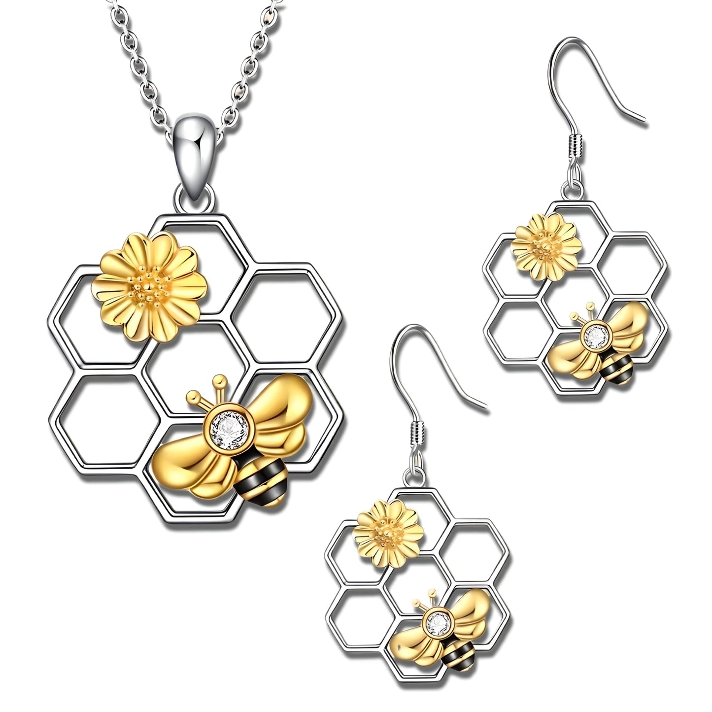 SUPAC You Are My Sunshine Sunflower and Bumble Bee Heart Pendant Necklace for Women, Dainty Jewelry, Birthday or Christmas Gift