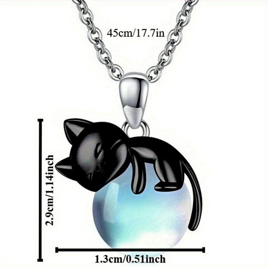 SUPAC Black Cat Jewelry Set – Glowing Blue Orb Necklace and Matching Earrings – Gift for Cat Lovers
