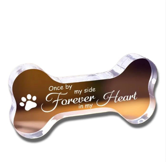 Glass Dog Bone Memorial Keepsake Plaque - Sympathy Bereavement Gift for Loss of Dog, Pet Loss Comfort Remembrance, Durable Acrylic Material- "Once by My Side Forever in My Heart"