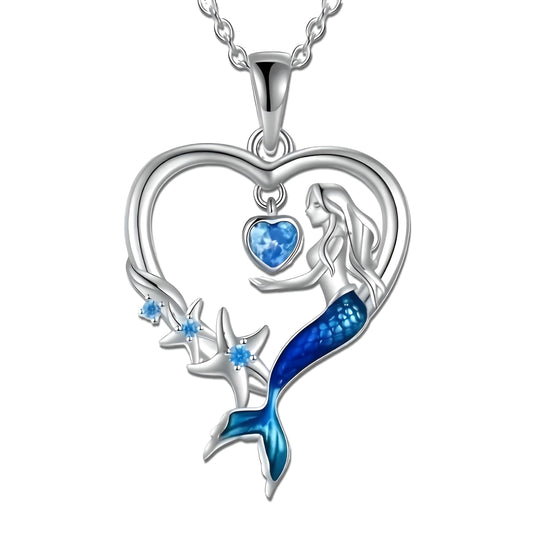 SUPAC Heart of the Sea Mermaid Pendant Necklace, Starfish and Blue Fin - with Multiple Colors