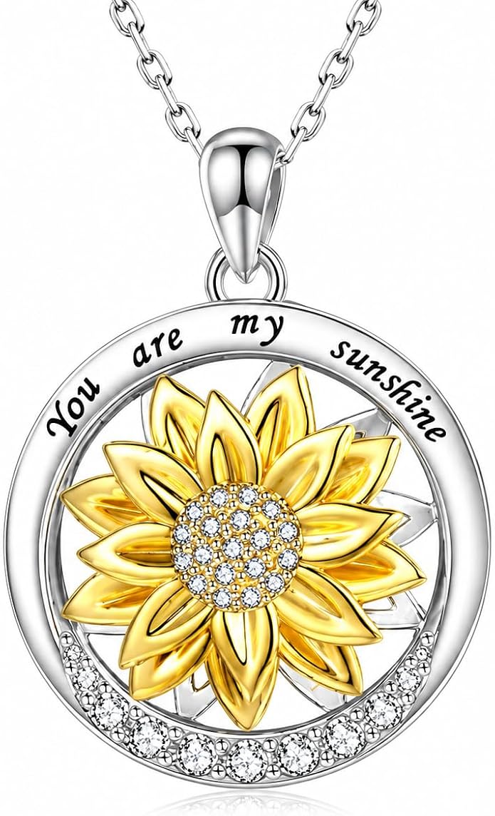 SUPAC Sunflower & Bee Heart Pendant Necklace - You Are My Sunshine
