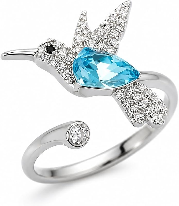 SUPAC Hummingbird Ring - Sterling Silver, Turquoise Crystal