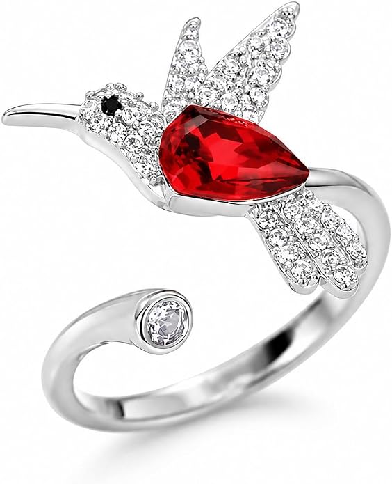 SUPAC Hummingbird Ring - Sterling Silver, Turquoise Crystal