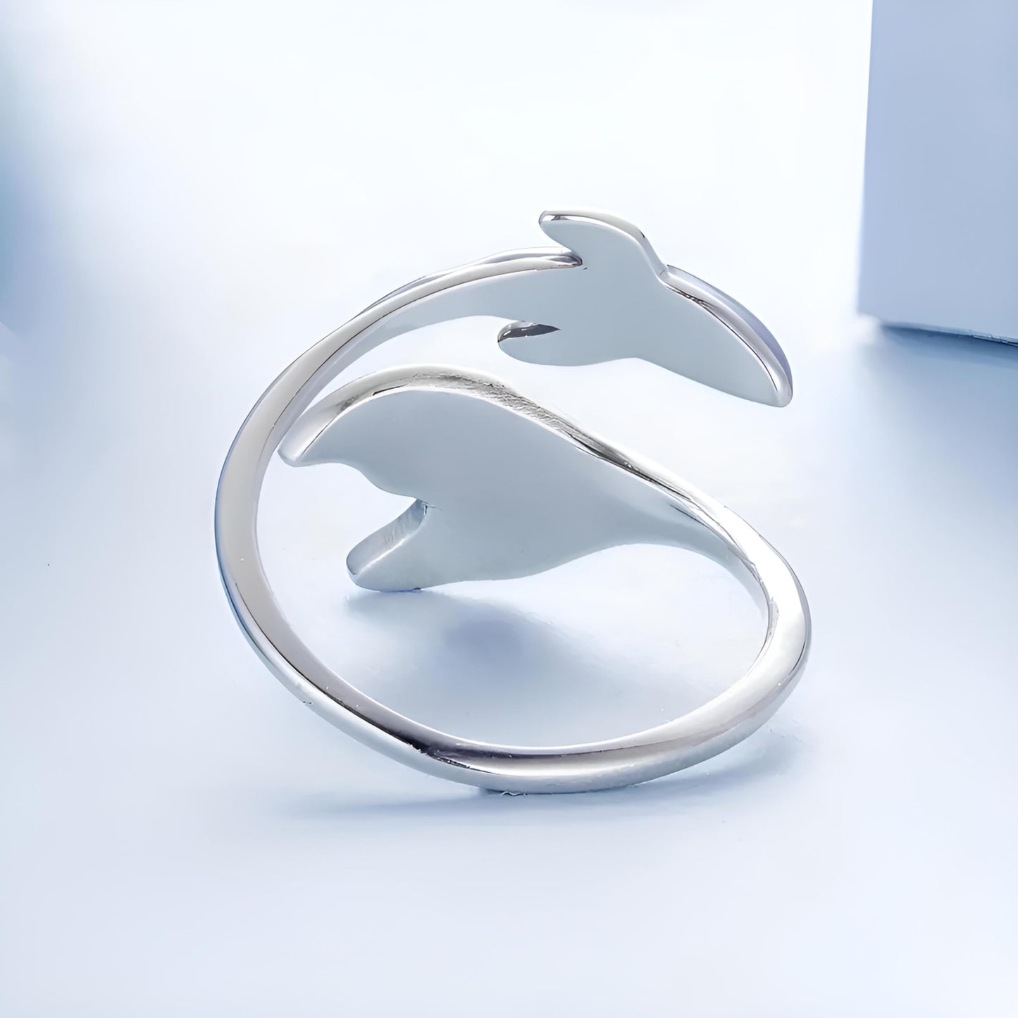 SSUPAC Stainless Steel Ocean Whale Tail Ring with Blue Marble Effect, Inner Diameter 0.66 inch