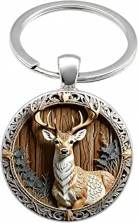 White-Tailed Deer Stained Glass Art Keychain - Woodland Nature Scene