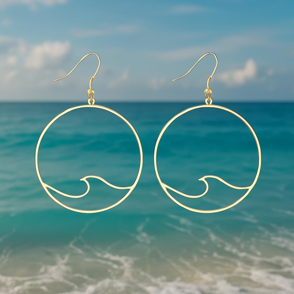 SUPAC Wave Design Hoop Earrings, Gold-Tone, 2.67 inch Large Circle Drop