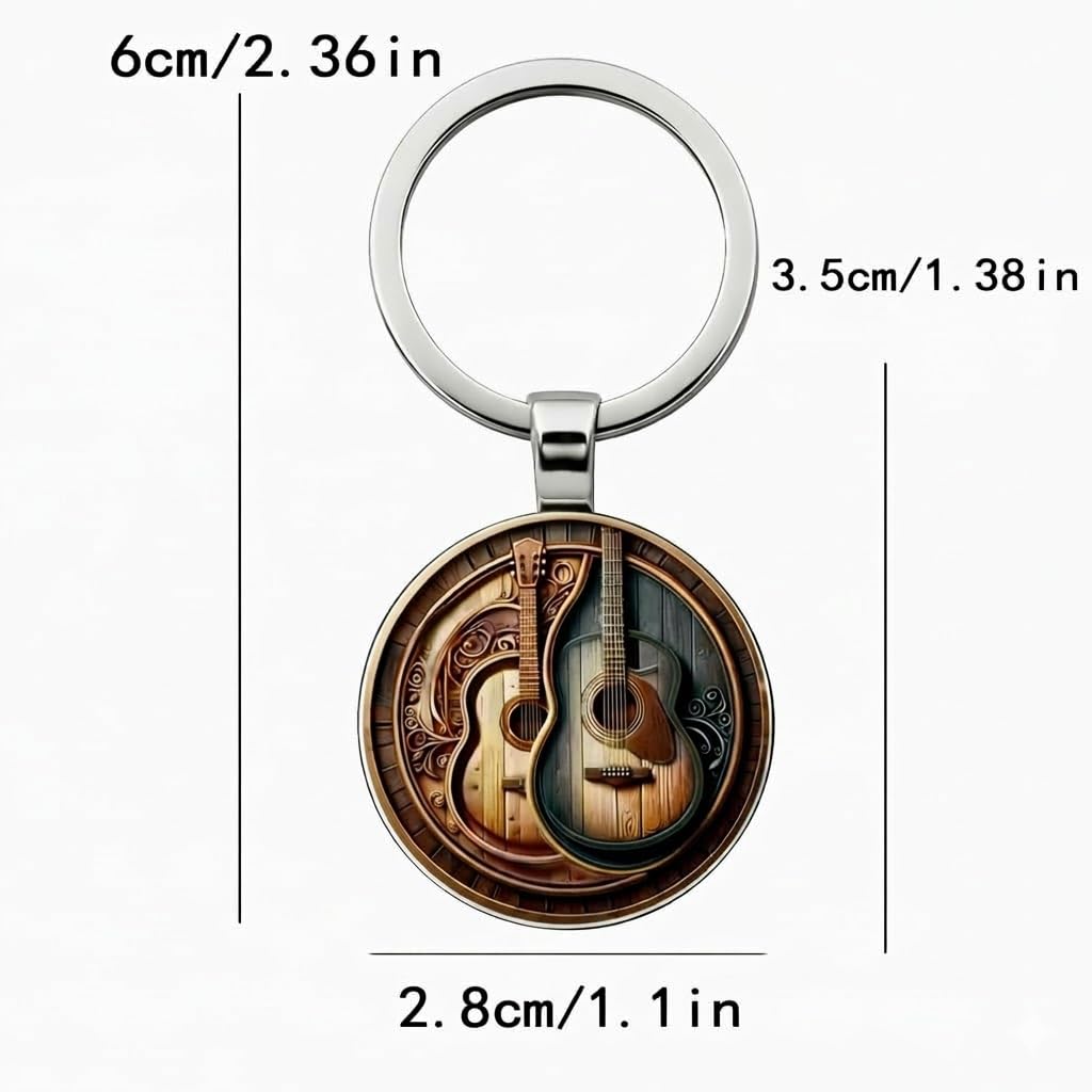 SUPAC Decorative Acoustic Guitar Keychain, 2D Flat Design, 1.18 inch Ring
