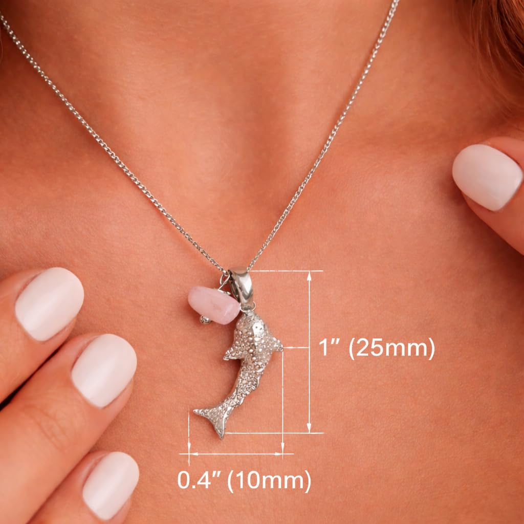 Silver Whale Shark Necklace with Pink Sea Glass Accent, Gold and Silver Chain - 4 Color Options