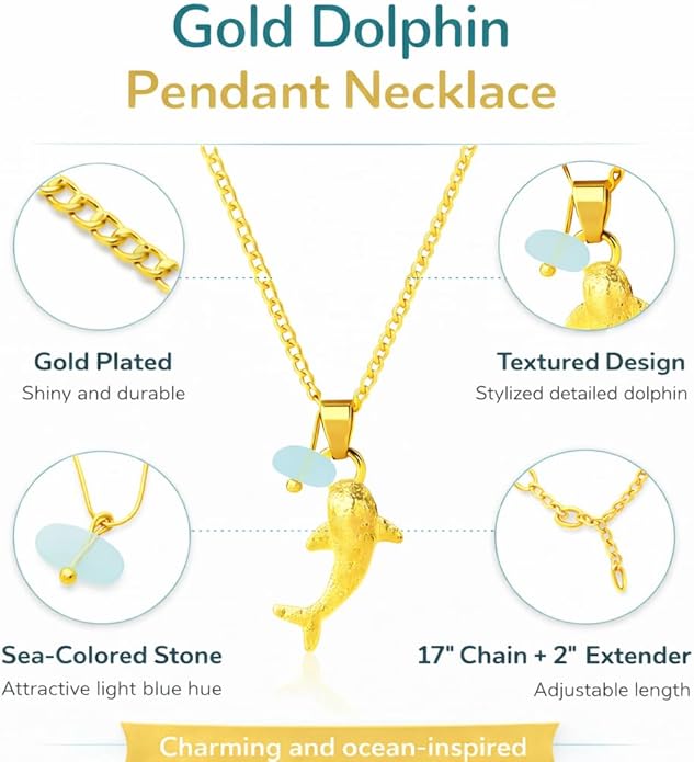 Whale Shark Necklace with Sea Glass Accent, Gold and Silver Chain - 4 Color Options