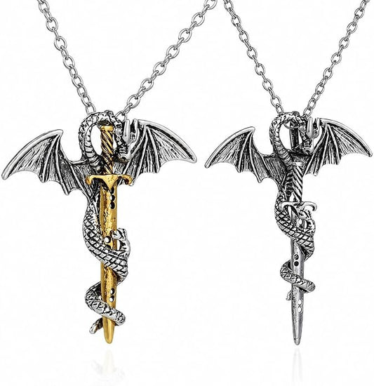 SUPAC Dragon Sword Jewelry Set - Necklace, Earrings, Silver