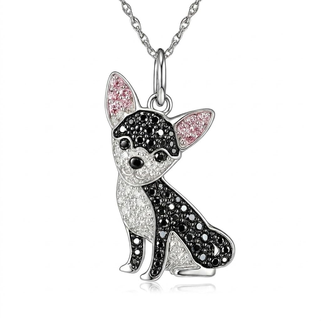 Dog Lovers' Necklace - Dog Breed Charm Pendant, Synthetic Black and White Zirconia Accented, Trendy Alloy Chain, Fashion Pet Lover Gift, Hypoallergenic and Nickel-Free