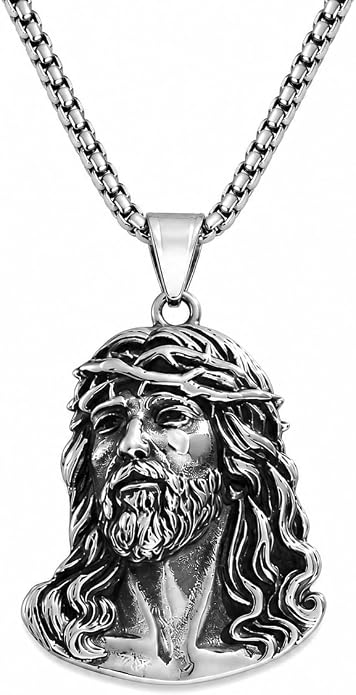 King of Style: Men's Pendant Necklace Jesus With A Crown Of Thorns Necklace Classic Christian Faith Jewelry Accessories - Timeless Christian Faith Jewelry for Men and Women with a Hip Hop Twist! - Christmas, Birthday Gift
