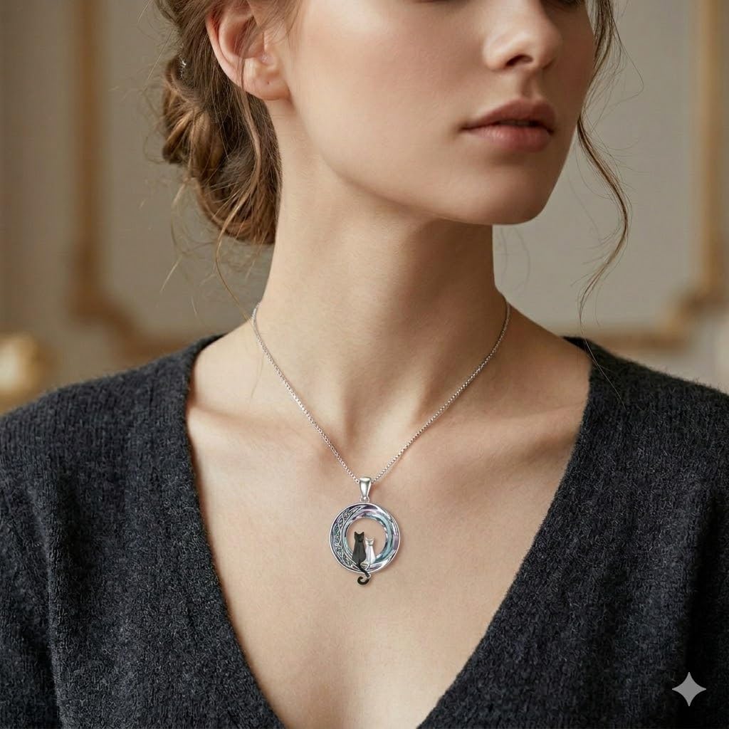 SUPAC Cute Cat Heart Necklace, With Black Kitten Sitting Together - Charming Heart Necklace in Rose Gold - Stylish Versatile Gift for Women & Party Accessory!