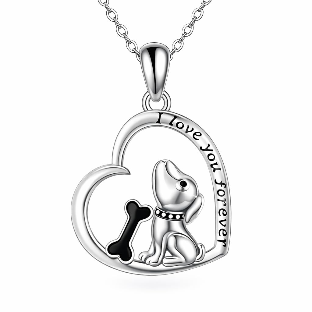 SUPAC Dog Breeds Necklace, German Shepherd, Labrador Retriever, Heart Pendant Necklace, Black and Gold, Crystal Paw Print Design, Dog Lovers Gift