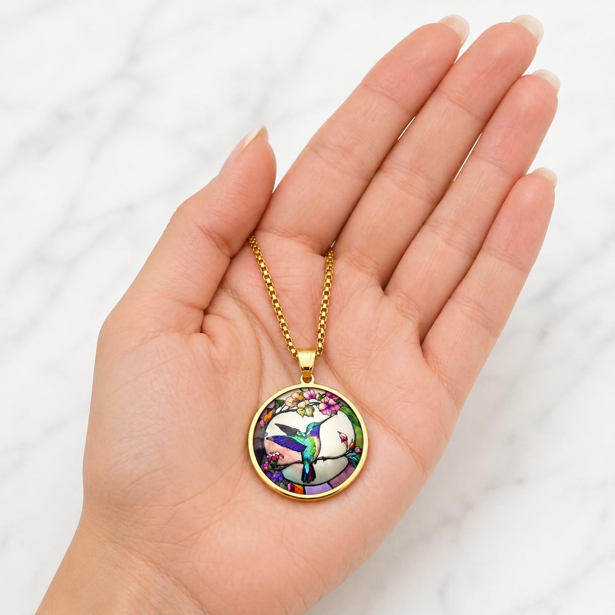 SUPAC Stunning Hummingbird Pendant Necklace - Two Humming Birds Searching for Flower - Fashionable Alloy Jewelry with Delicate Details - Birthday, Party, Gift Idea for Her